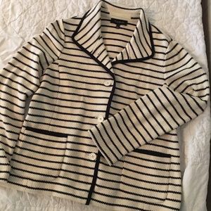 Talbots Cream and Navy StripeTextured L Blazer